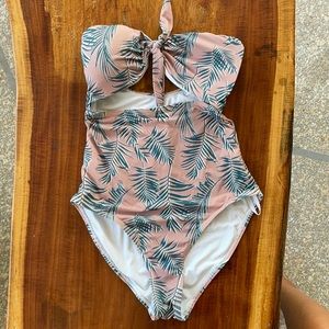 Small/size 2 Strapless tropical one piece.